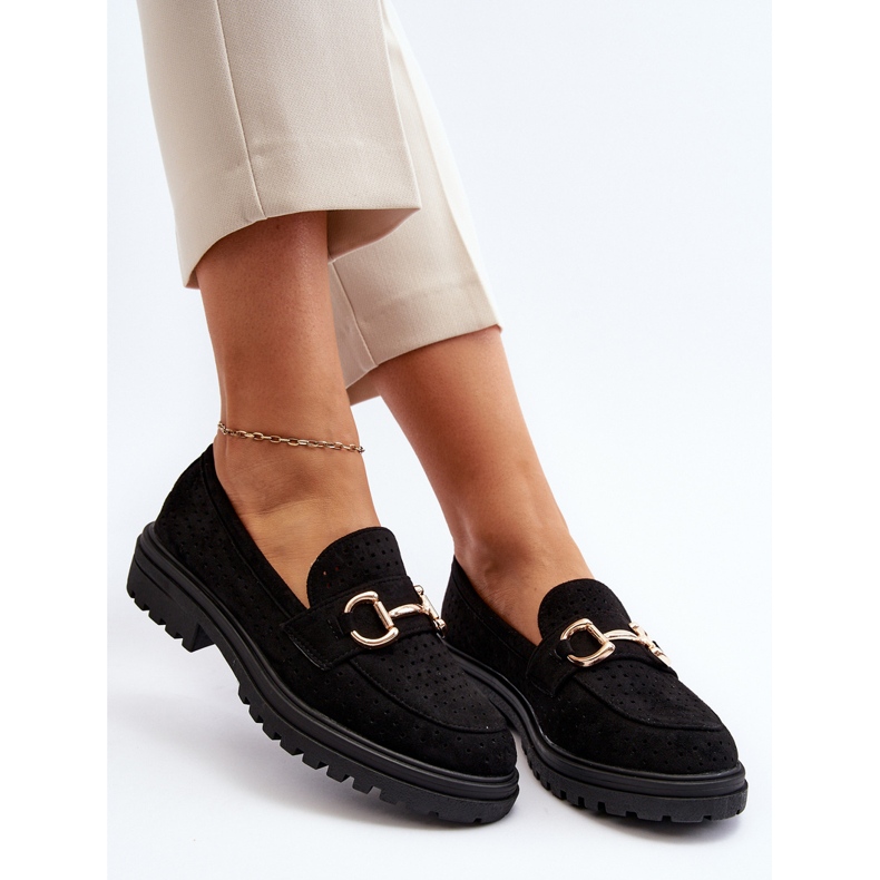 Women's Openwork Moccasins With Decoration, Black Talesse 1