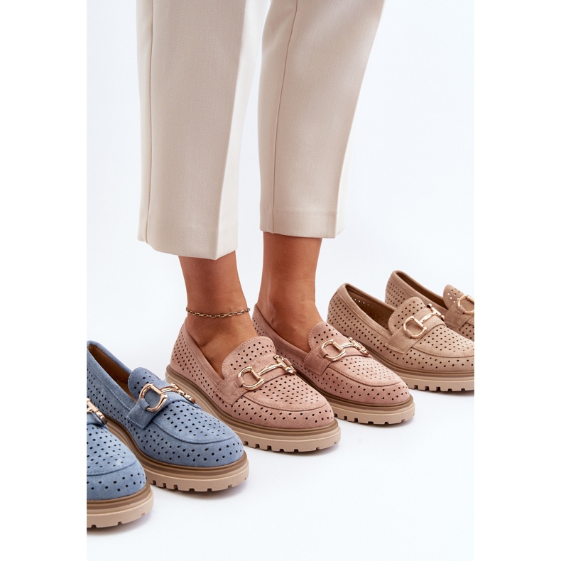 Women's Openwork Moccasins With Decoration, Pink Talesse 1