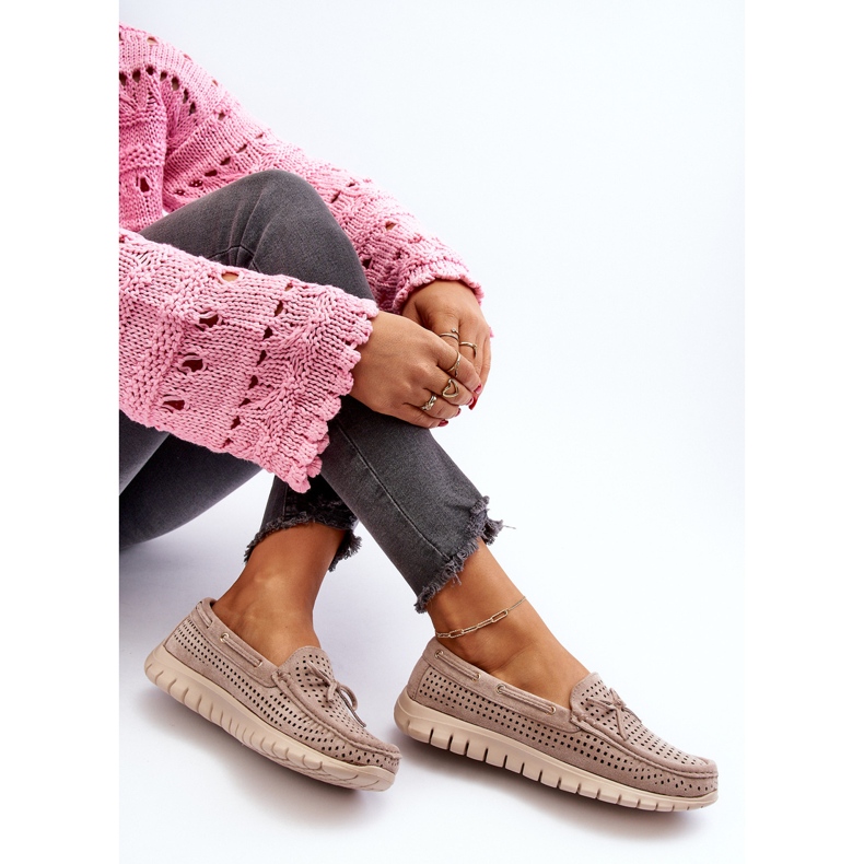 Vinceza Beige Women's Moccasins With Bow Reece 1