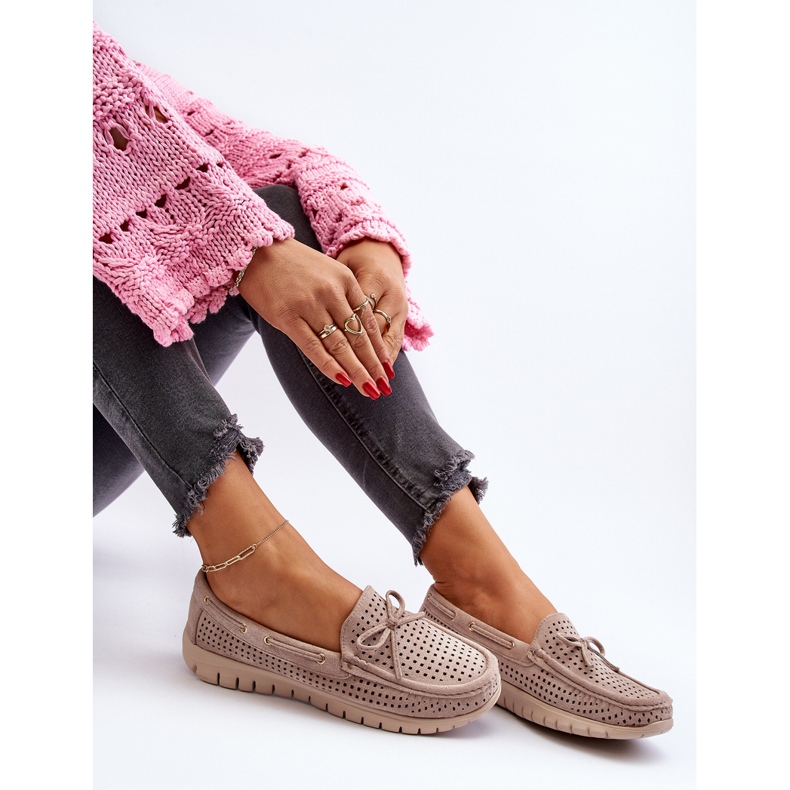 Vinceza Beige Women's Moccasins With Bow Reece 2