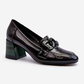 Vinceza Black Paliotte Patent Pumps With Chain 2