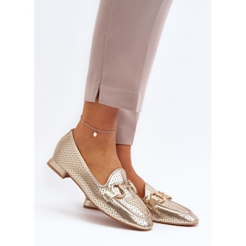 Women's Flat Heel Moccasins With Gold Decoration Iluvana golden 2