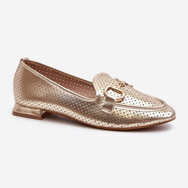 Women's Flat Heel Moccasins With Gold Decoration Iluvana golden 1