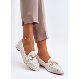 Women's Flat Heel Moccasins With Decoration, White Iluvana 1