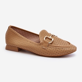 Women's Flat Heel Moccasins With Camel Iluvana Decoration brown 2