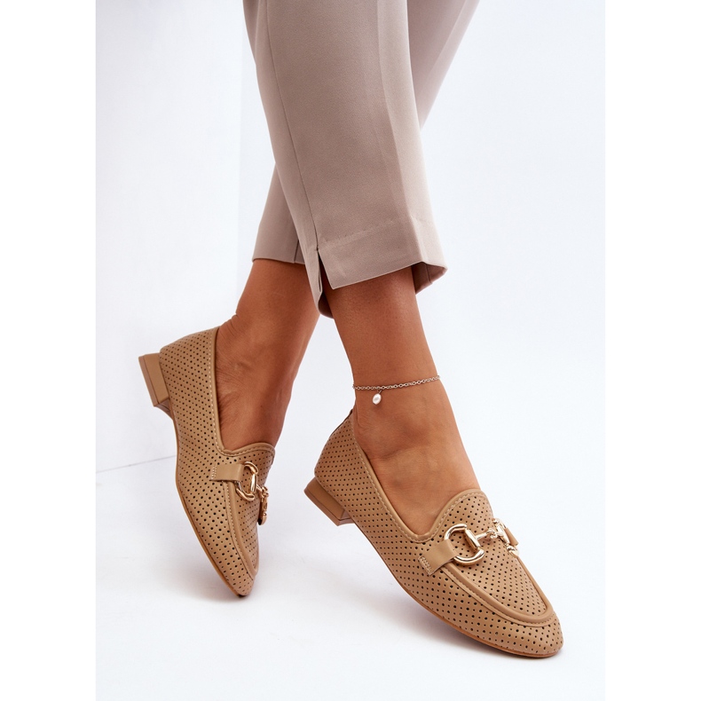 Women's Flat Heel Moccasins With Camel Iluvana Decoration brown 1