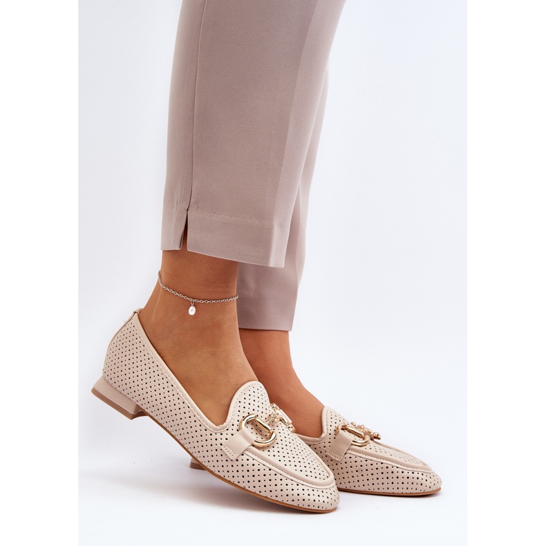 Women's Flat Heel Moccasins With Decoration, Beige Iluvana 2