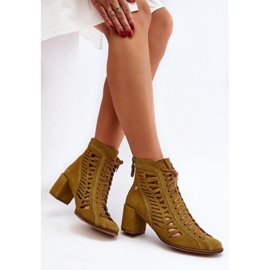 Suede Openwork Boots Maciejka 05508-24 Olive green 1