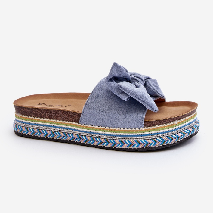 Women's Platform Flip-Flops With a Bow, Blue Evatria 1