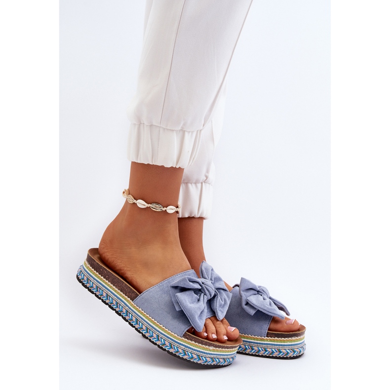 Women's Platform Flip-Flops With a Bow, Blue Evatria 2