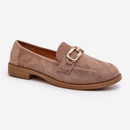 Women's Suede Moccasins with a Flat Heel, Dark Beige Misal 2