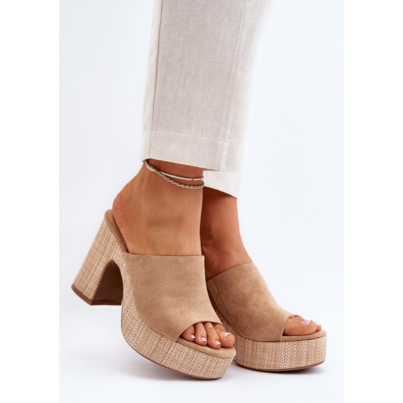 Women's Slippers with High Heels, Brown, Siobhan beige 2 Women's Slippers with High Heels, Brown, Siobhan beige 2