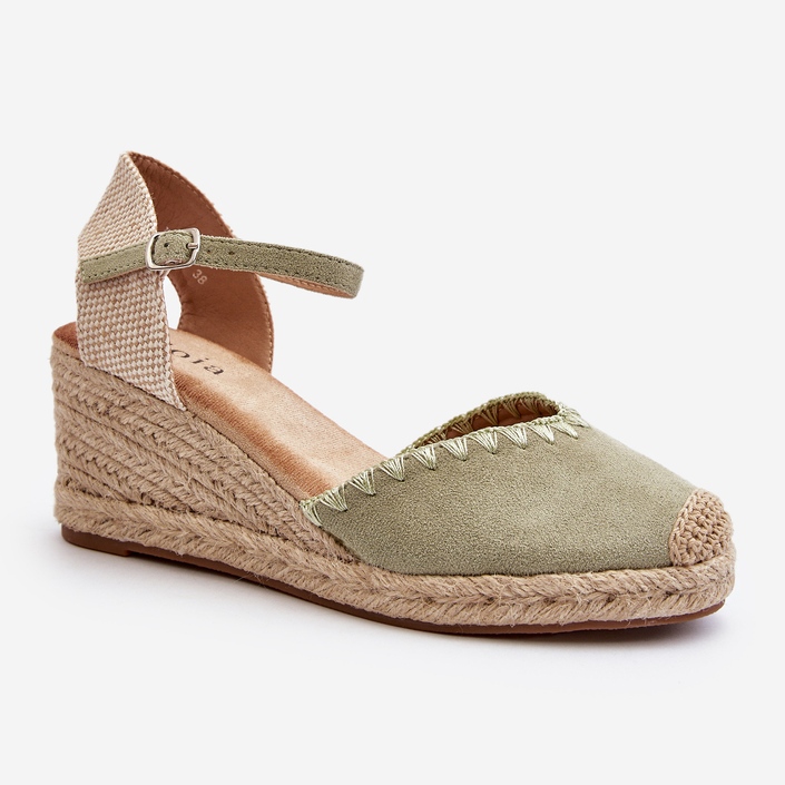 Suede Espadrille Wedge Sandals With Braiding, Green Raylin 1