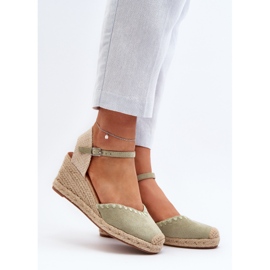 Suede Espadrille Wedge Sandals With Braiding, Green Raylin 2