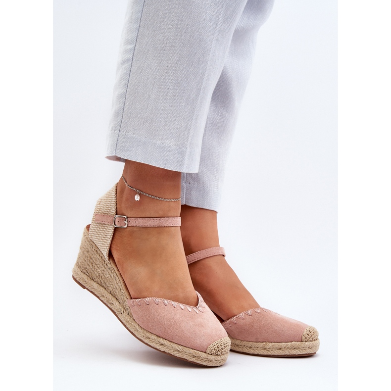 Suede Espadrille Wedge Sandals With Braid Pink Raylin 2