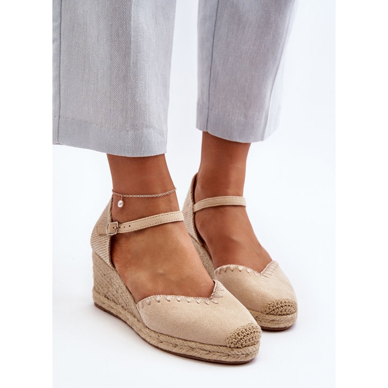 Suede Espadrille Wedge Sandals With Braid Beige Raylin 1