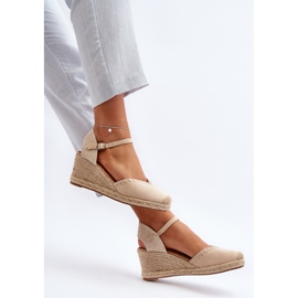Suede Espadrille Wedge Sandals With Braid Beige Raylin 2