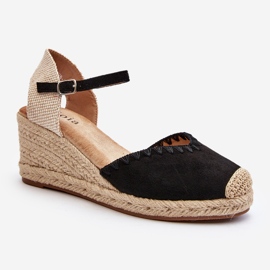 Suede Espadrille Wedge Sandals With Braid, Black Raylin 1