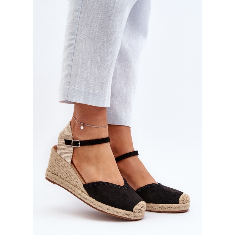 Suede Espadrille Wedge Sandals With Braid, Black Raylin 2