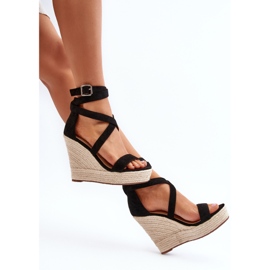 Wedge sandals with braid, Black Salthe 1