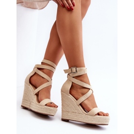 Beige Salthe wedge sandals with braid 2