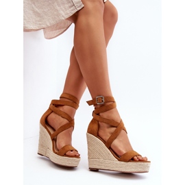 Camel Salthe braided wedge sandals brown 1