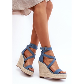 Denim wedge sandals with braid, Blue Salthe 1 Denim wedge sandals with braid, Blue Salthe 1