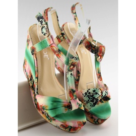Satin wedge sandals 903 green 1
