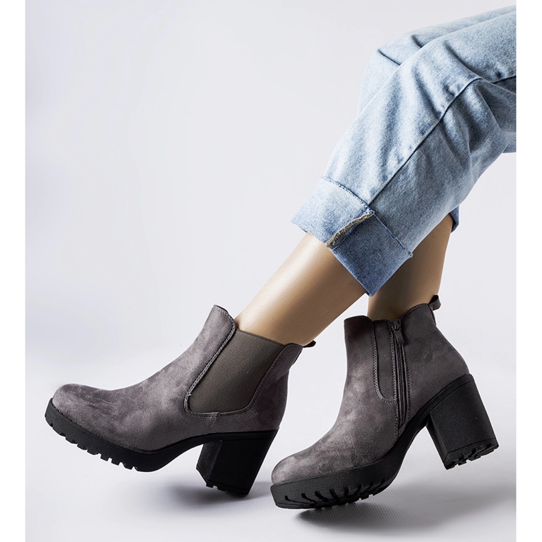 Gray suede high-heeled ankle boots from Magnui grey 1