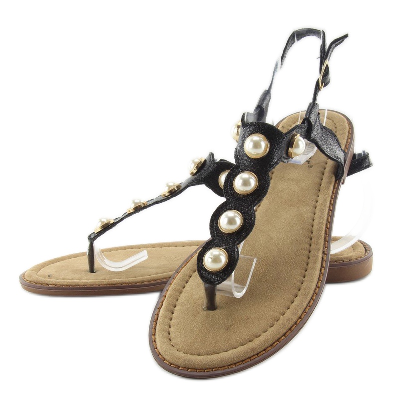 Flip-flops with large pearls LL-75 Black 2