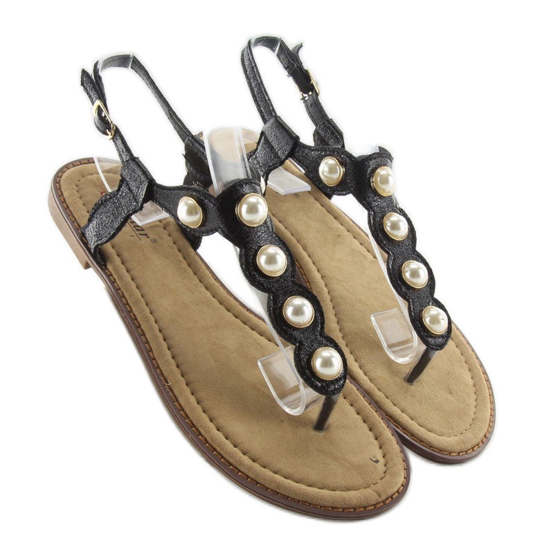 Flip-flops with large pearls LL-75 Black 1