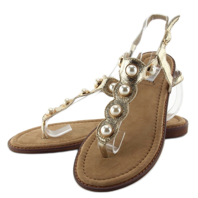 Flip-flops with large pearls LL-75 Gold golden 2