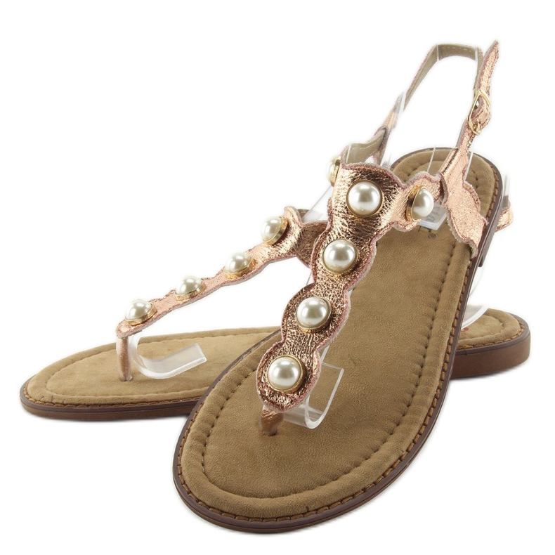 Flip-flops with large pearls LL-75 Champagne pink 2