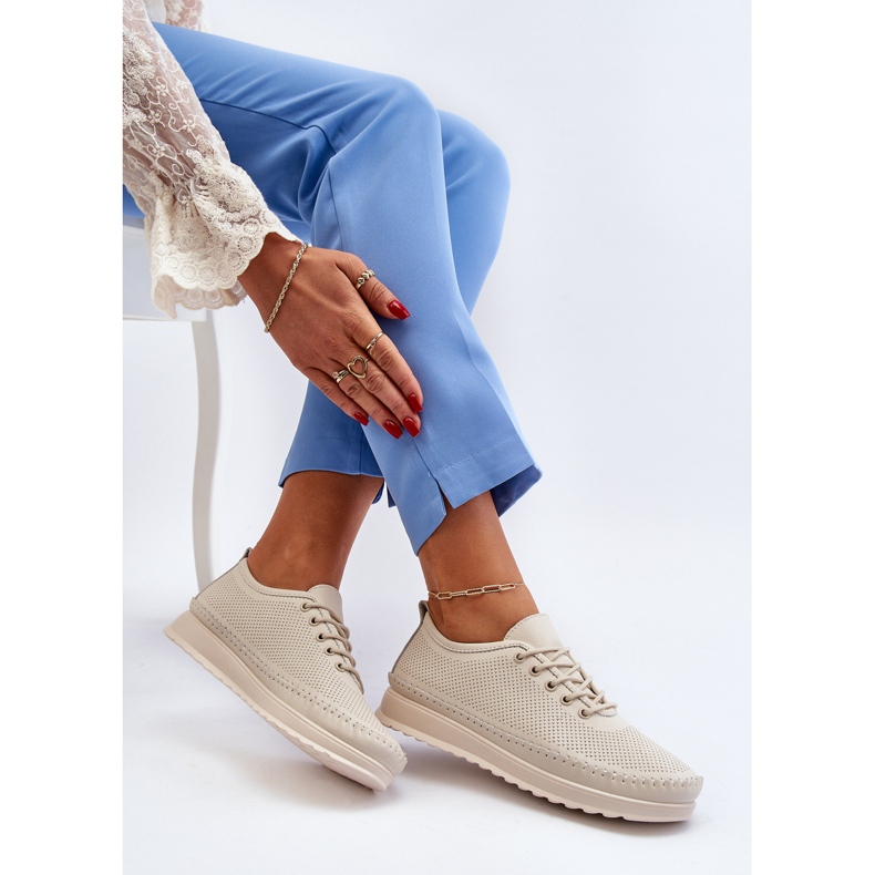 Vinceza Women's Leather Sports Shoes Sneakers Beige Lalnai 1 Vinceza Women's Leather Sports Shoes Sneakers Beige Lalnai 1