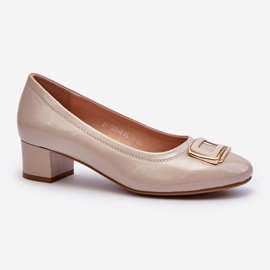 Vinceza Patent leather pumps on a block with a decoration, Beige Enollia 1