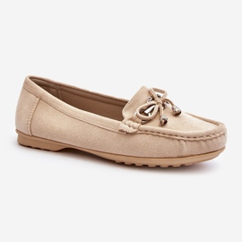 Women's suede moccasins with decoration, Beige Daphikaia 1