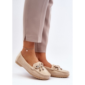 Women's suede moccasins with decoration, Beige Daphikaia 2