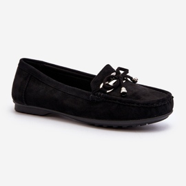 Women's suede moccasins with decoration, Black Daphikaia 1