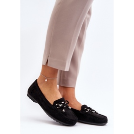 Women's suede moccasins with decoration, Black Daphikaia 2