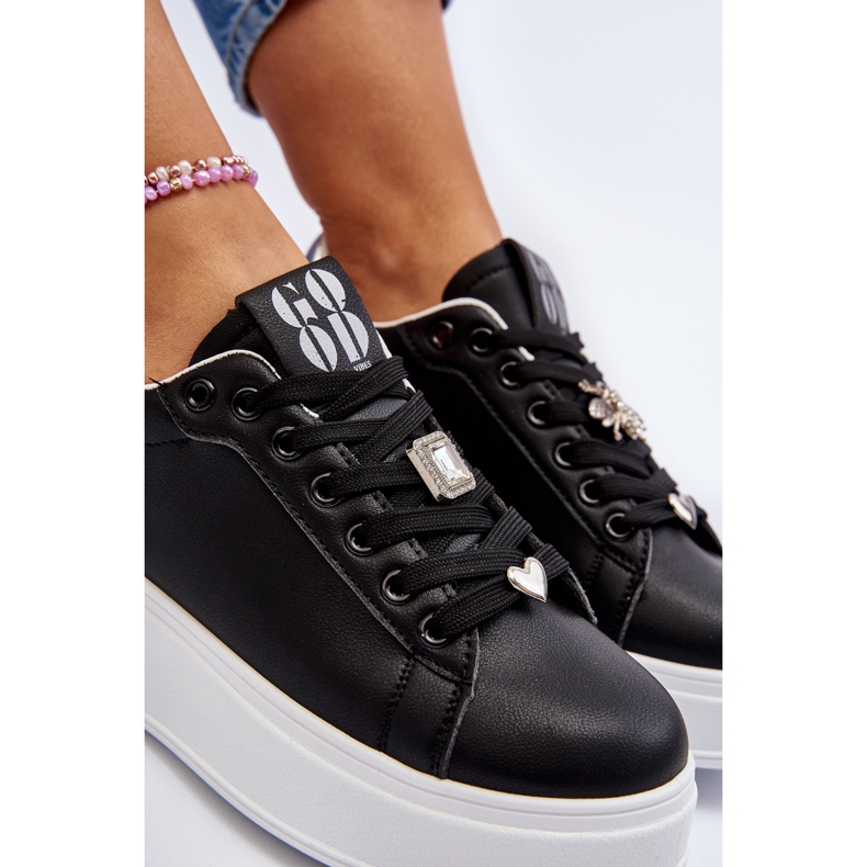 Women's Platform Sneakers With Decorations, Black Herbisa 1