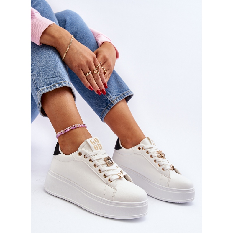 Women's Platform Sneakers With Decorations, White Herbisa 1