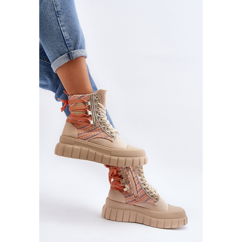 Beige Women's High Sneakers on a Massive Platform Kernia 1