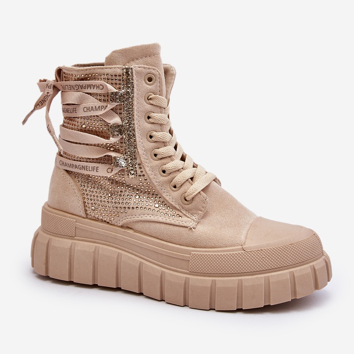 Beige Wonise Women's High Sneakers on a Massive Platform 1