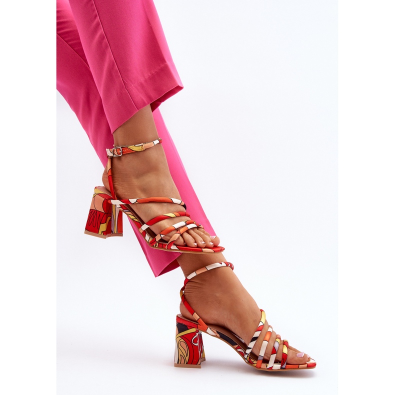 Patterned High Heel Sandals Orange Jenglla 1