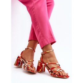 Patterned High Heel Sandals Orange Jenglla 2