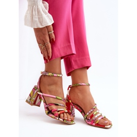 Patterned Sandals on a High Heel Multicolor Jenglla pink 2