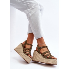 Wedge sandals with braid, green Gnosis 1