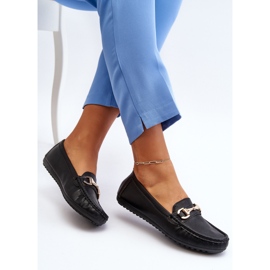 Women's Classic Eco Leather Moccasins Black Demese 1