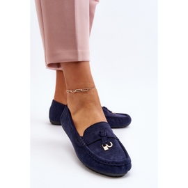 Women's Suede Classic Moccasins Navy Blue Ontala 1