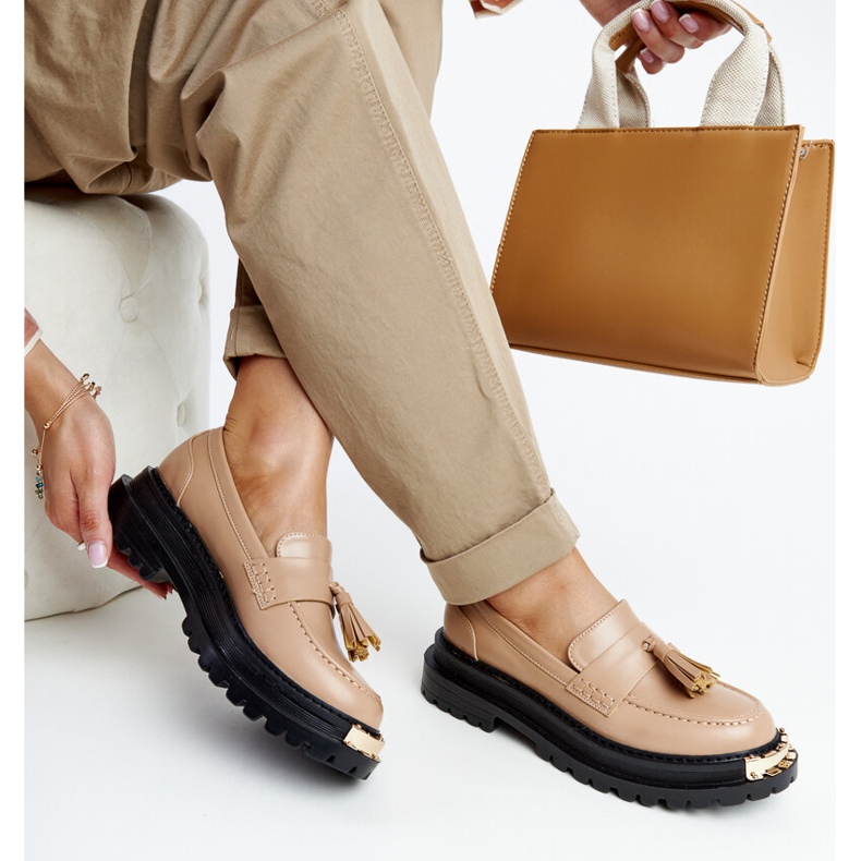 Beige massive moccasins with gold inserts by Tuga 1